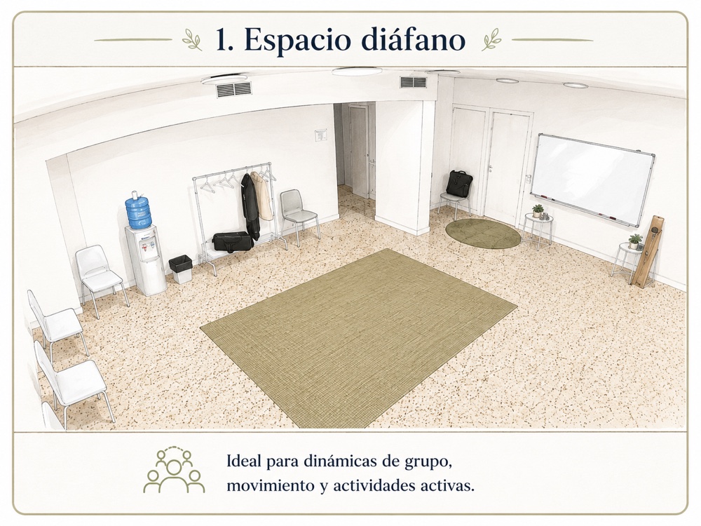 Dibujo de la sala en espacio diáfano