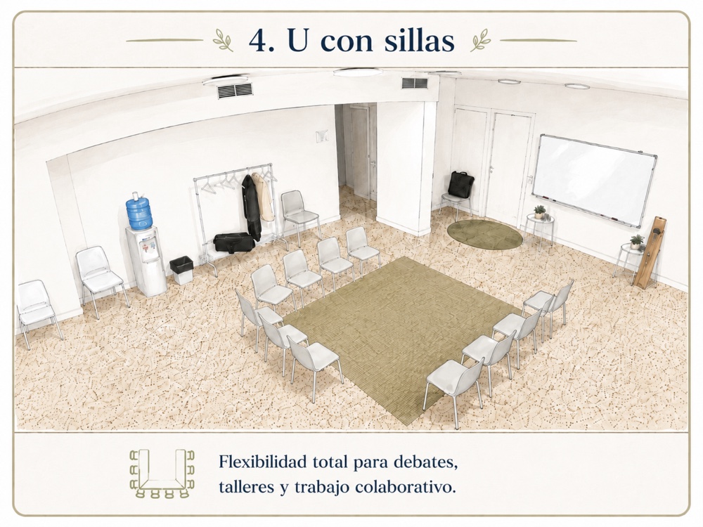 Dibujo de la sala en U con sillas