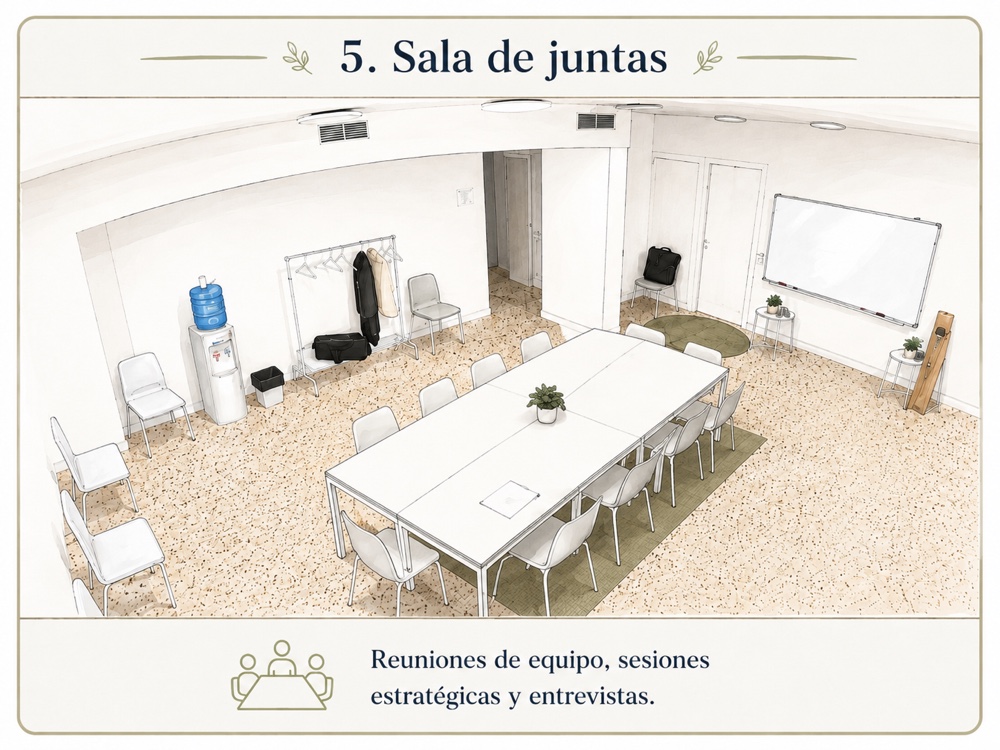 Dibujo de la sala como sala de juntas